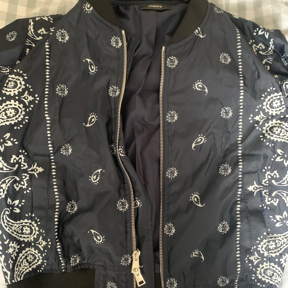 Theory Navy and White Bomber Jacket - P/ XS